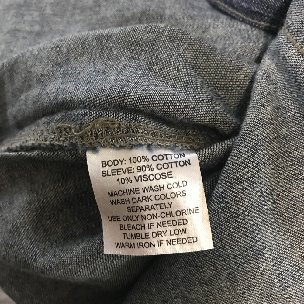 Denim button down shirt w gray fleece Long sleeve - Picture 8 of 8